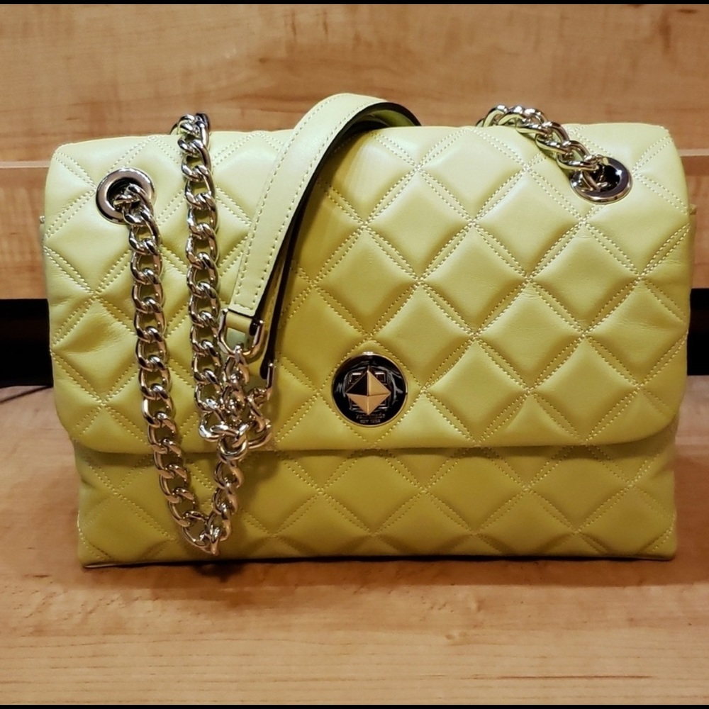 Kate Spade Quilted Purse Bright Green\Yellow Gold Hardware Chains Shoulder Bag